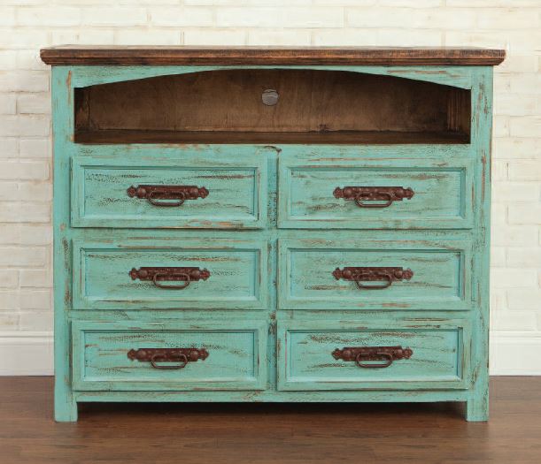 Turquoise 6 Drawer TV Stand