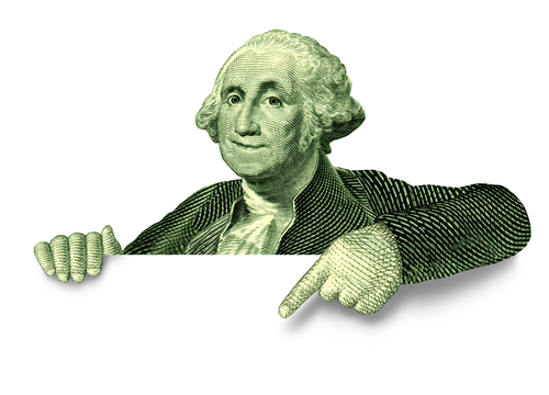 Savings,Financial,Blank,Sign,With,George,Washington,Pointing,To,An